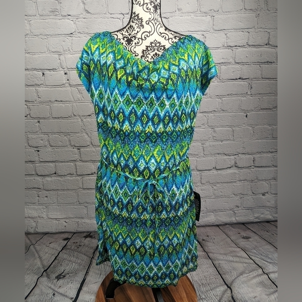Avenue women's short sleeve woven lined geo print dress sz 16 belt NWT bo7a